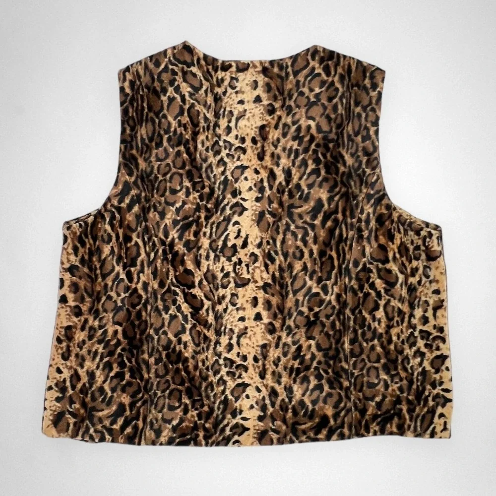 Vintage JORDAN Leopard Faux Fur Sleeveless Vest‎ 1X